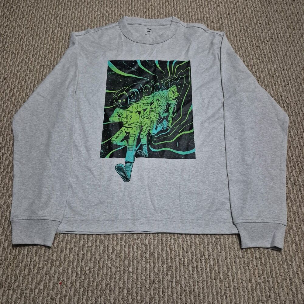 Mode of One Men's Long-Sleeve Relaxed Space Guy Graphic Cotton T-Shirt Sz S